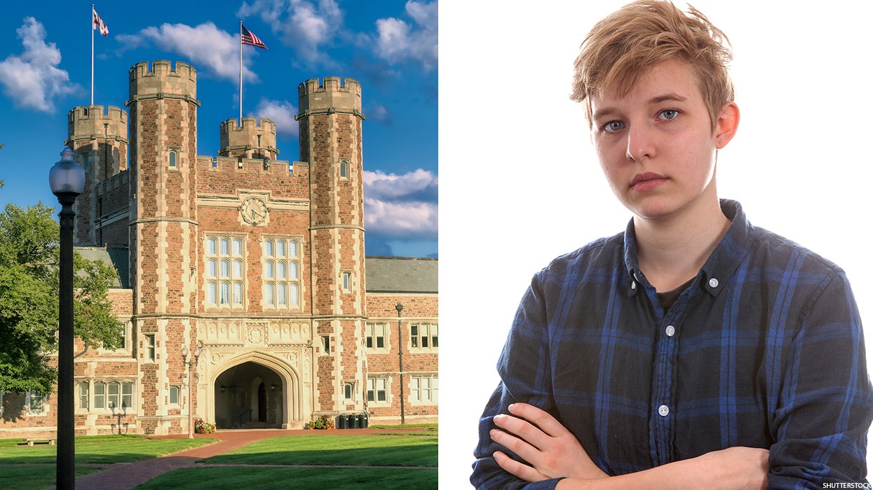 Washington University in St. Louis and a person looking at the camera.