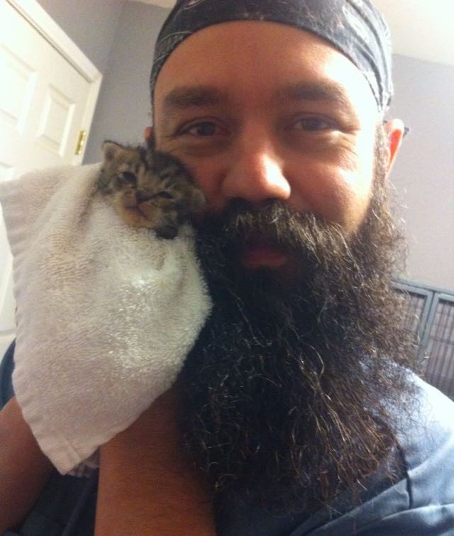 Man Shows Rescue Kitten Growing Faster Than His Beard - Love Meow