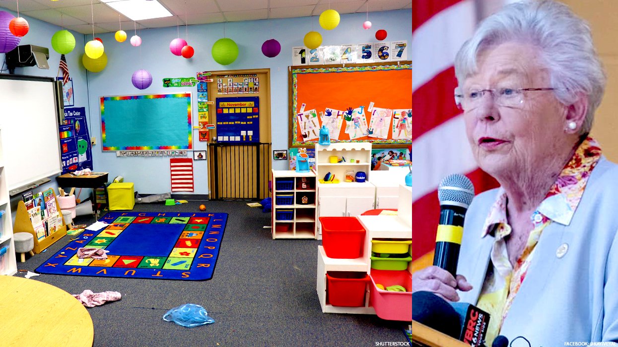 A classroom and Alabama Gov. Kay Ivey