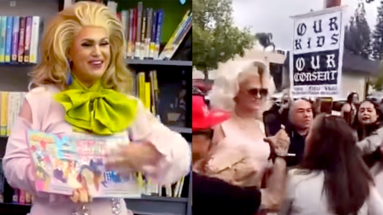 Pickle Drag Queen Storytime San Fernando Library CA Protesters Blocking