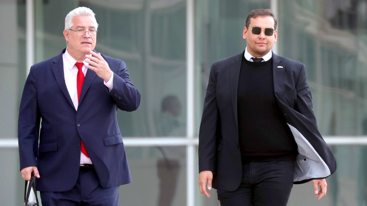 Representative George Santos right Leaving federal courthouse Long Island lawyer Joe Murray left