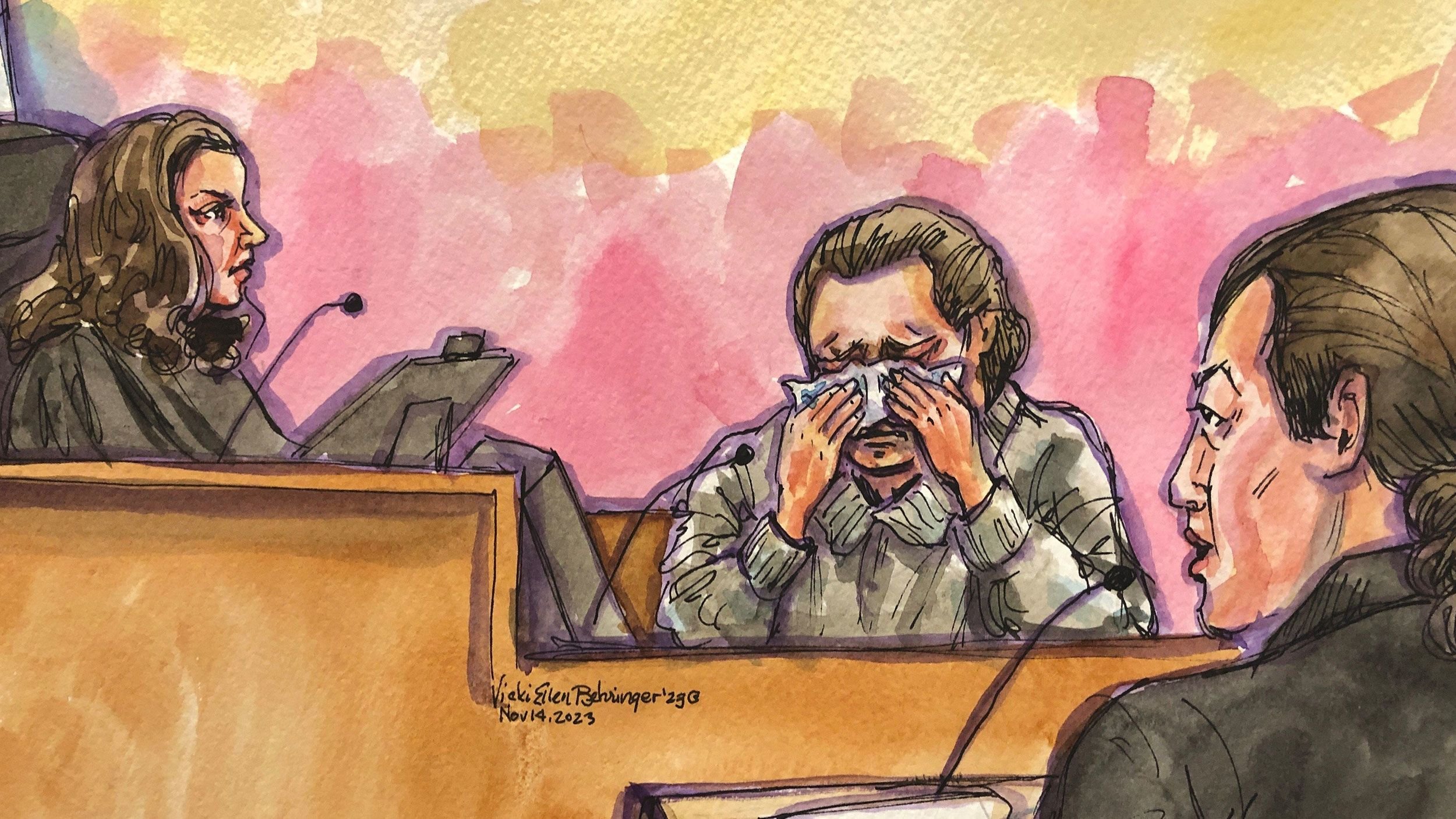 ​David DePape reacts while testifying in San Francisco on November 14.