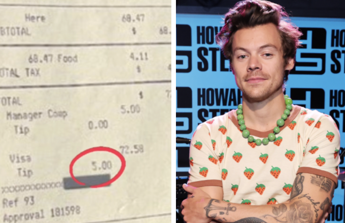 Harry Styles defended after 'leaving a $5 tip' for $70 meal