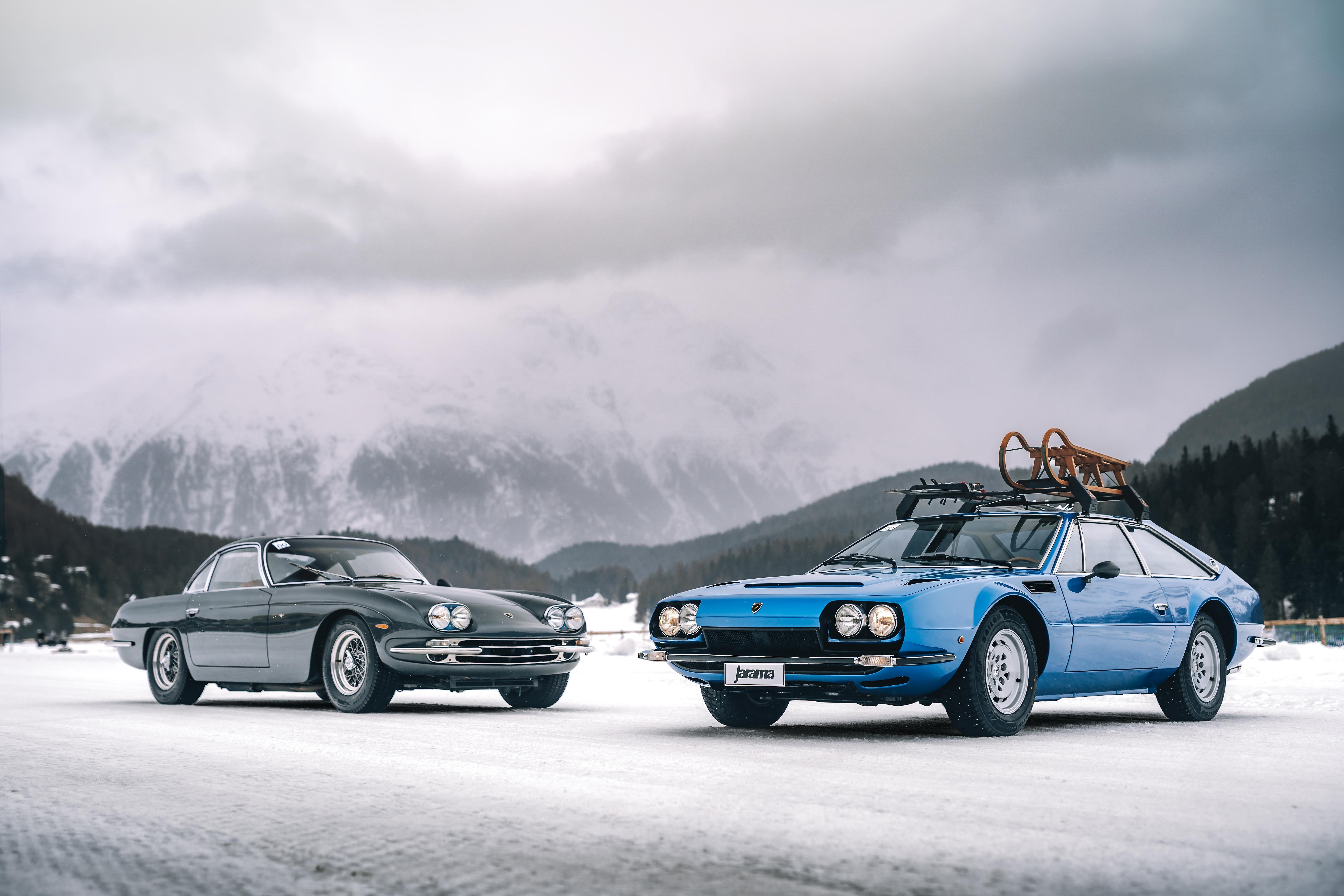 Lamborghini Showcases Two Rare Classic Sports Cars on the Ice in St. Moritz