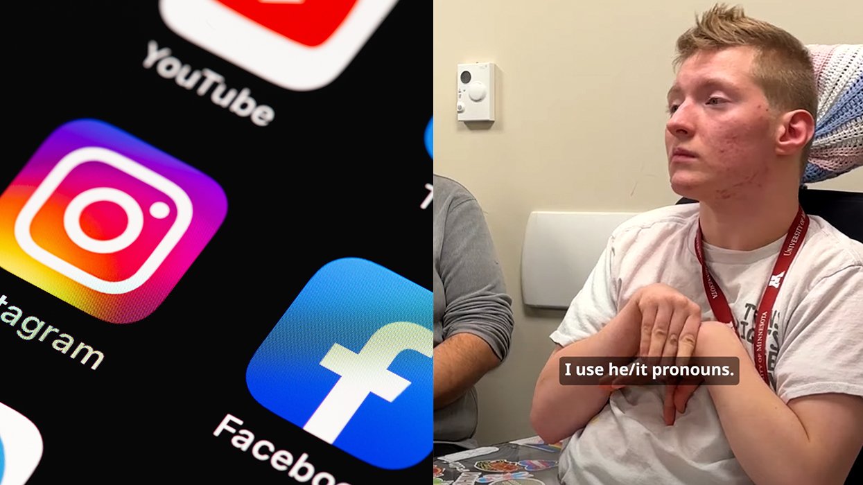 instagram facebook logos on cell phone screen disabled college student bullied for posting about his transition Micah Leroy Disabled Trans Boy