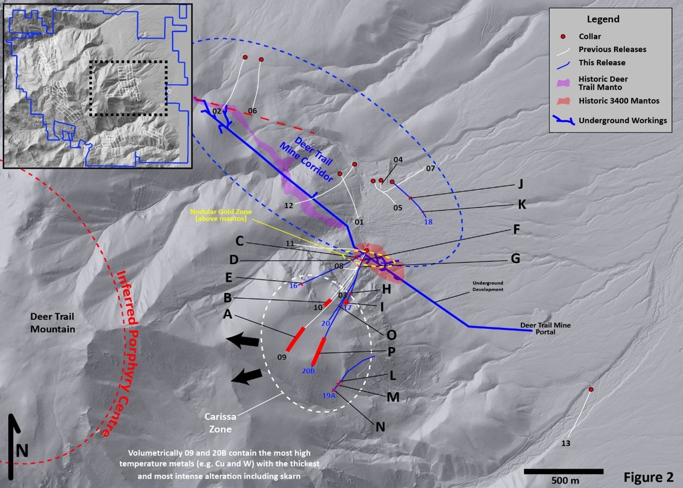 Deer Trail plan map showing the locations and orientation of the holes in this release. Labels correspond to Table 2