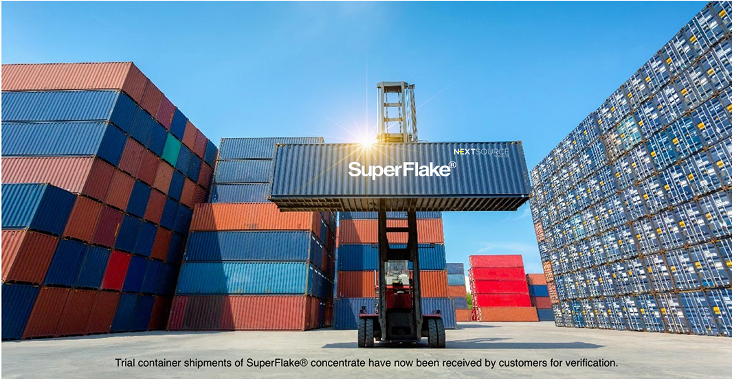 Trial container shipments of NextSource Materials' SuperFlake