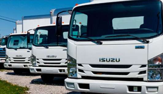 Cabover trucks in a lot