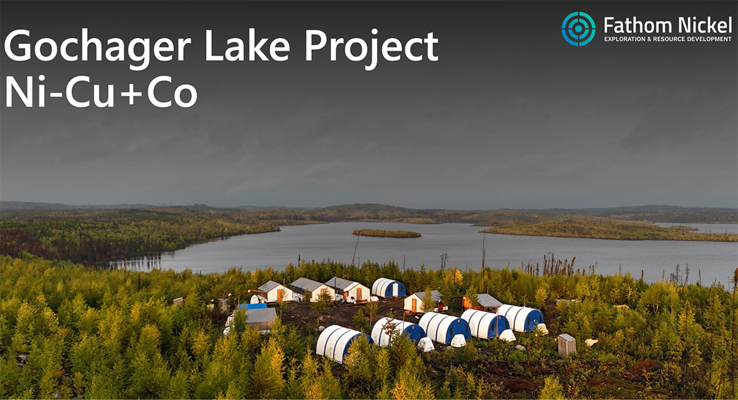 Aerial view of forested landscape within Fathom Nickel's Gochager Lake Project Ni-Cu+Co.
