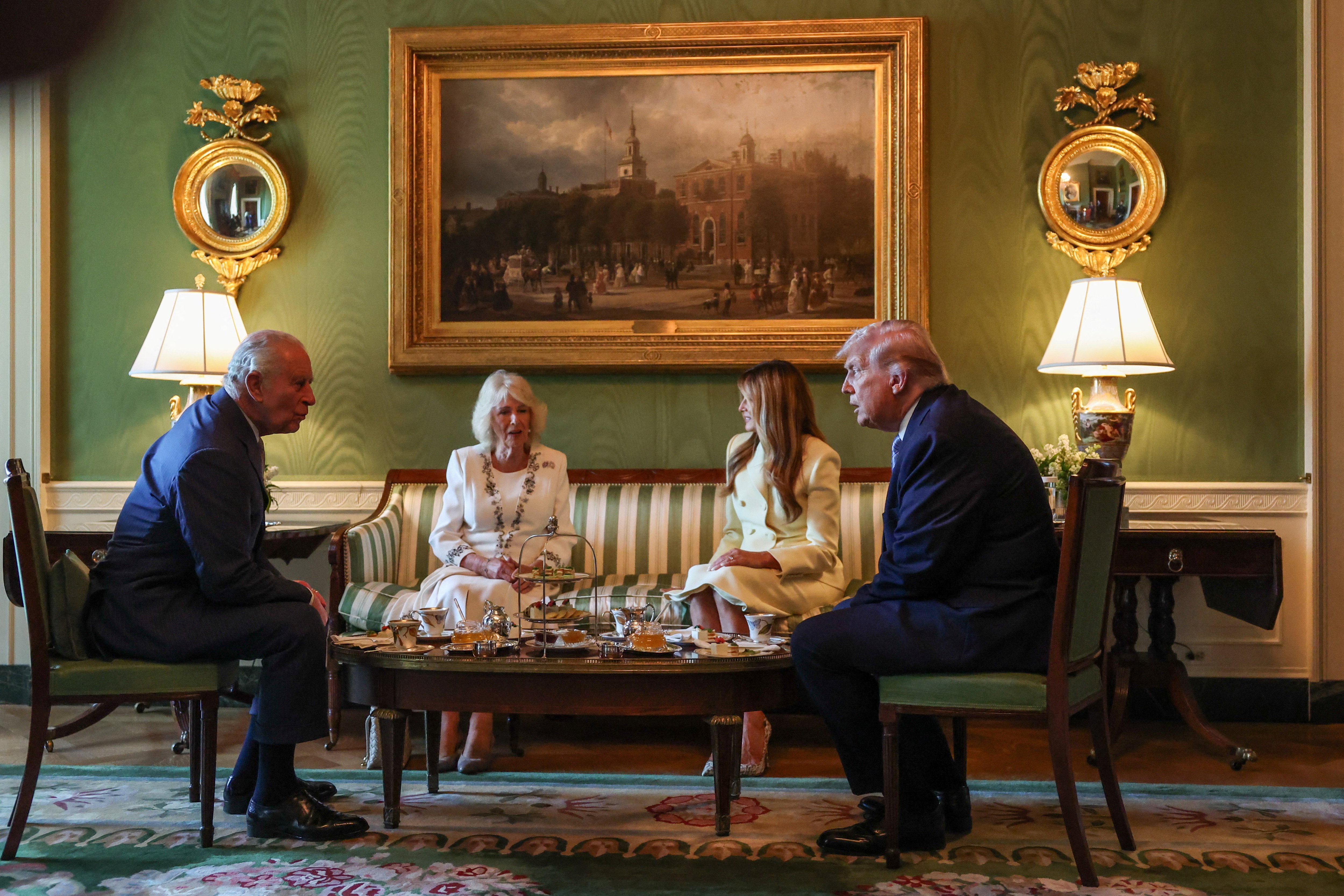 Donald Trump and King Charles sit down for tea with Melania and Camilla as President to discuss 'everything'