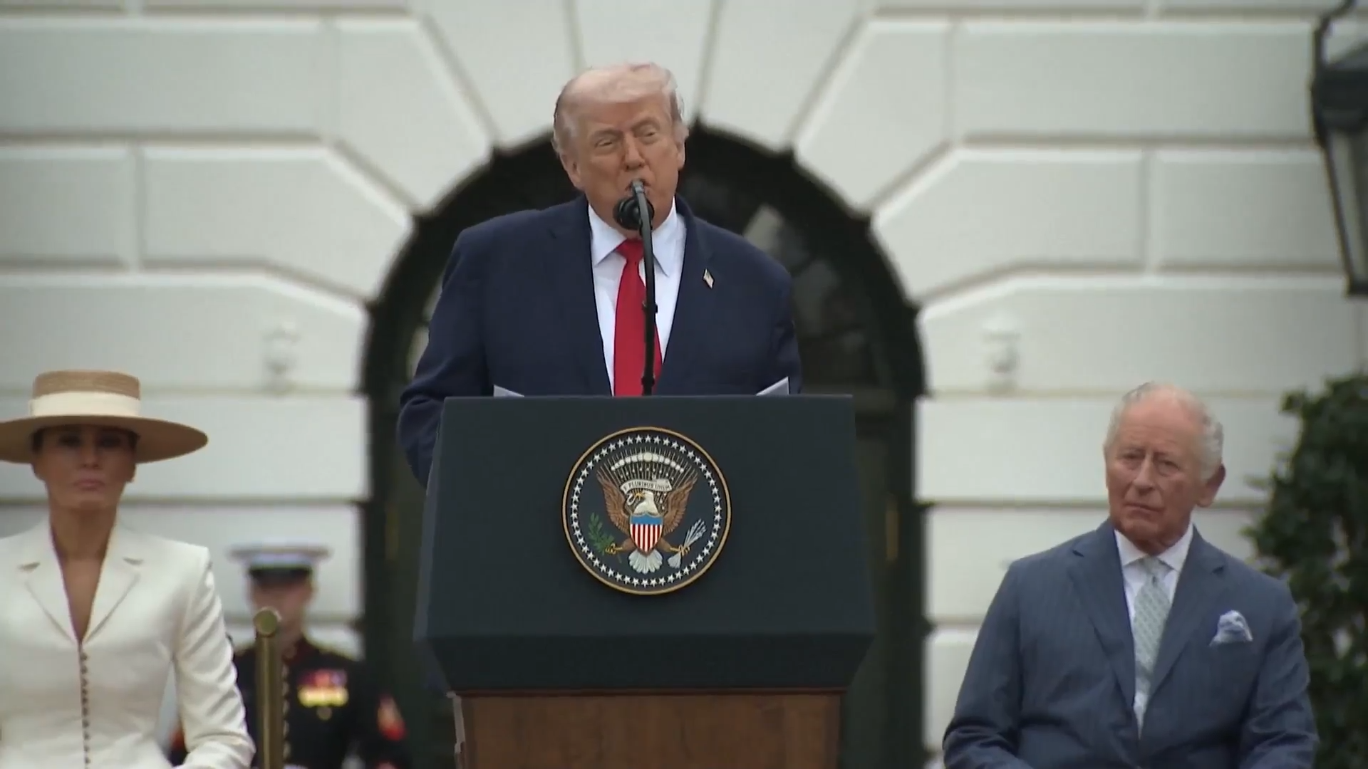 WATCH IN FULL: Donald Trump's gushing address to the royals as King Charles arrives for state visit