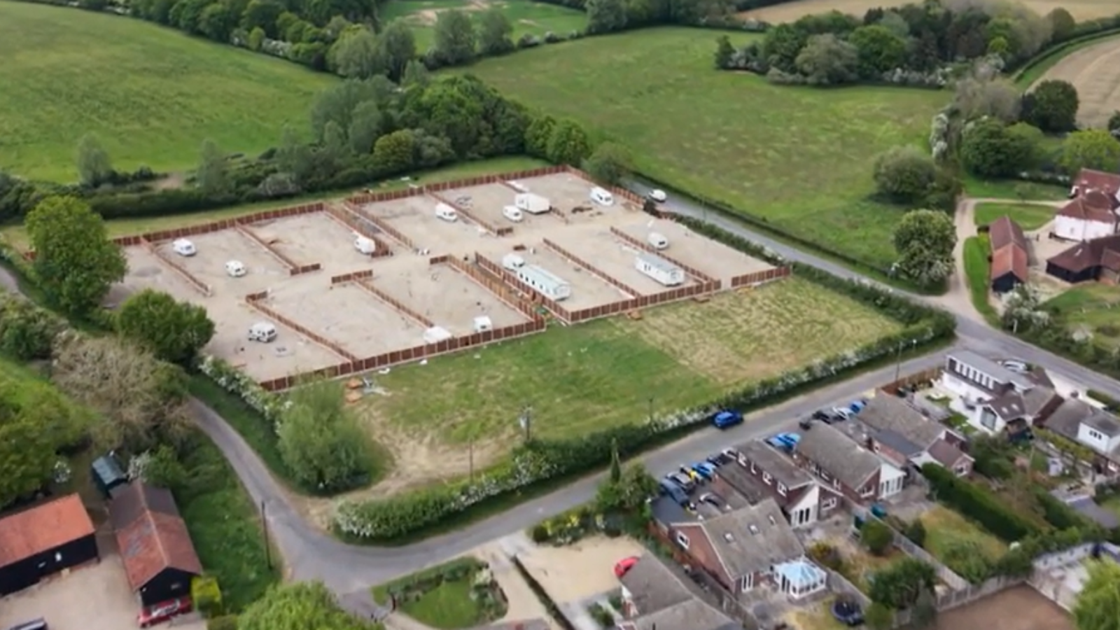 Travellers leave locals 'in tears' after setting up illegal 'concrete slab' encampment on grassland