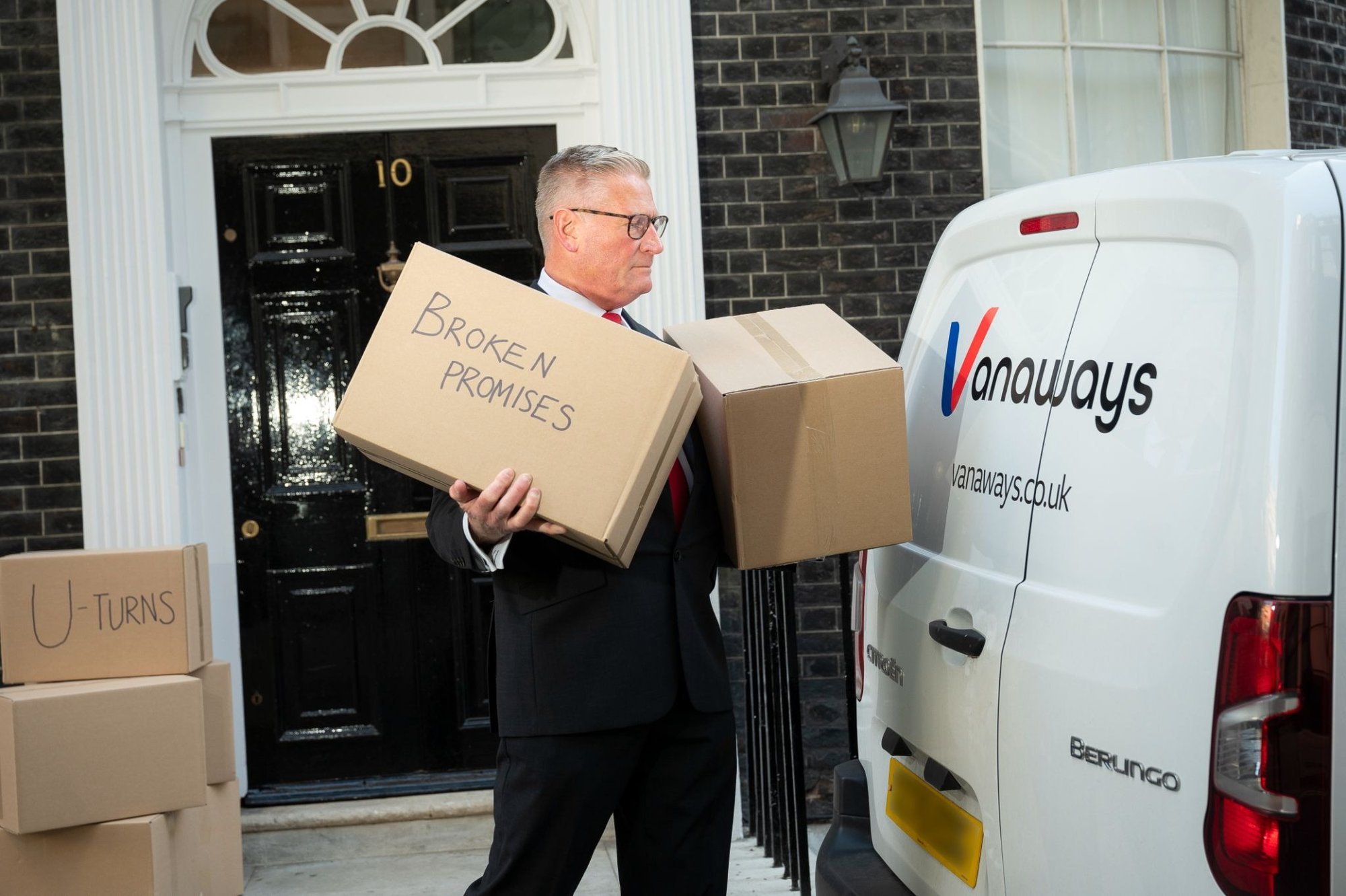 Keir Starmer brutally mocked for 'broken promises' and 'Westminster chaos' with moving van stunt