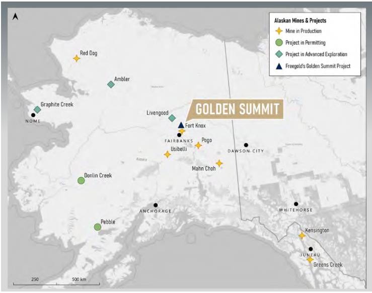 Map of Alaska with Freegold Ventures' Gold Summit project
