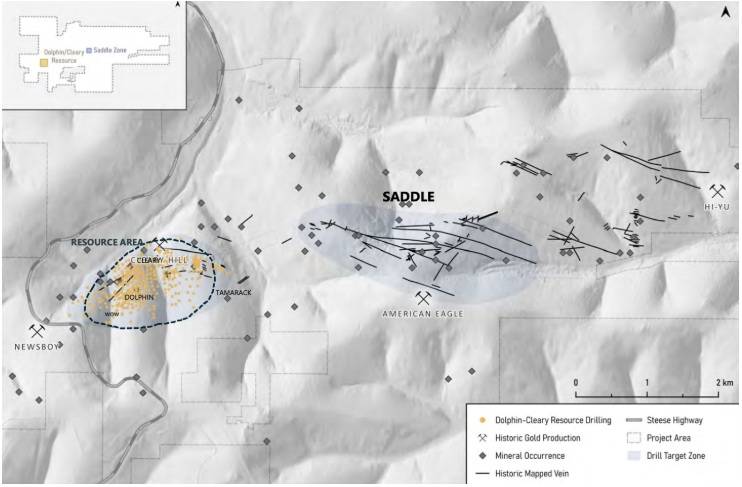 Topographic map showing Freegold Ventures' Golden SUmmmit project resource area