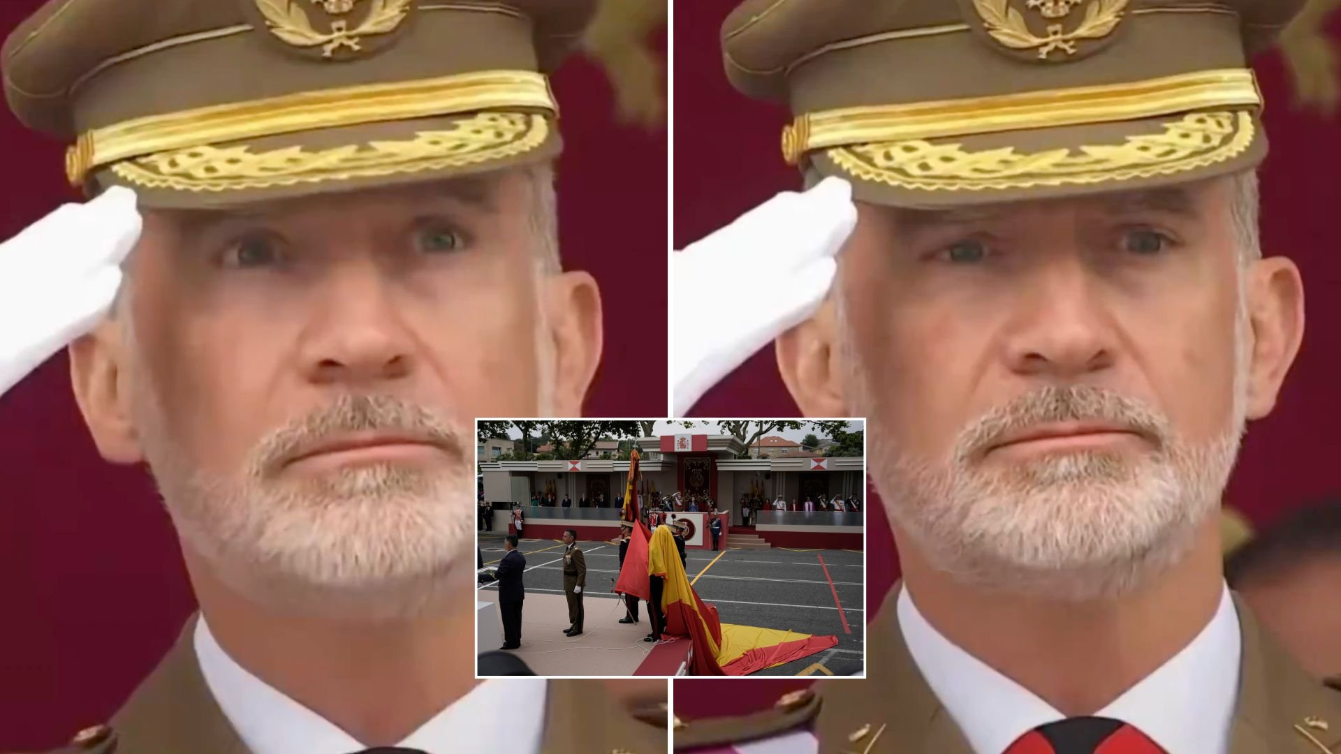 King watches on during uncomfortable moment as Spanish flag falls during military ceremony