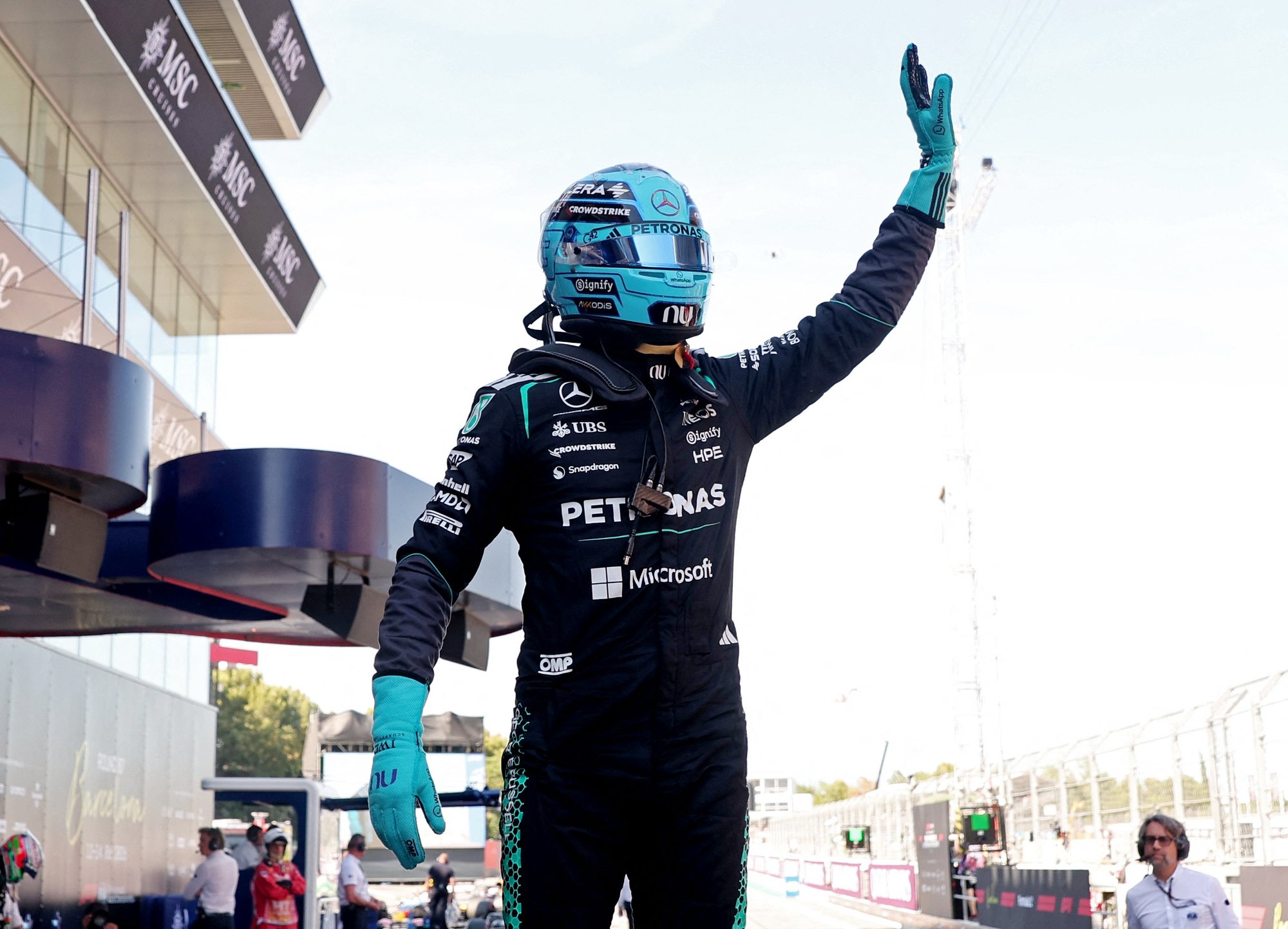 British front row at Barcelona Grand Prix after George Russell takes pole with Lewis Hamilton starting second