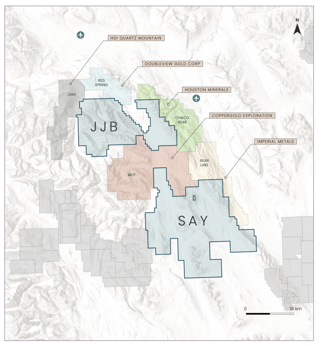 Location map of Finlay Minerals' SAY and JJB properties