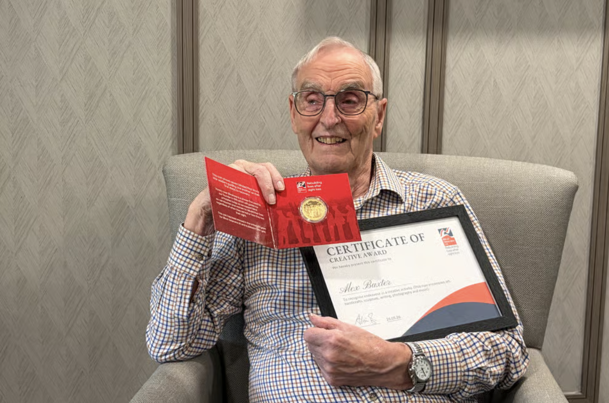 Blind veteran, 91, honoured with prestigious award for creative woodwork