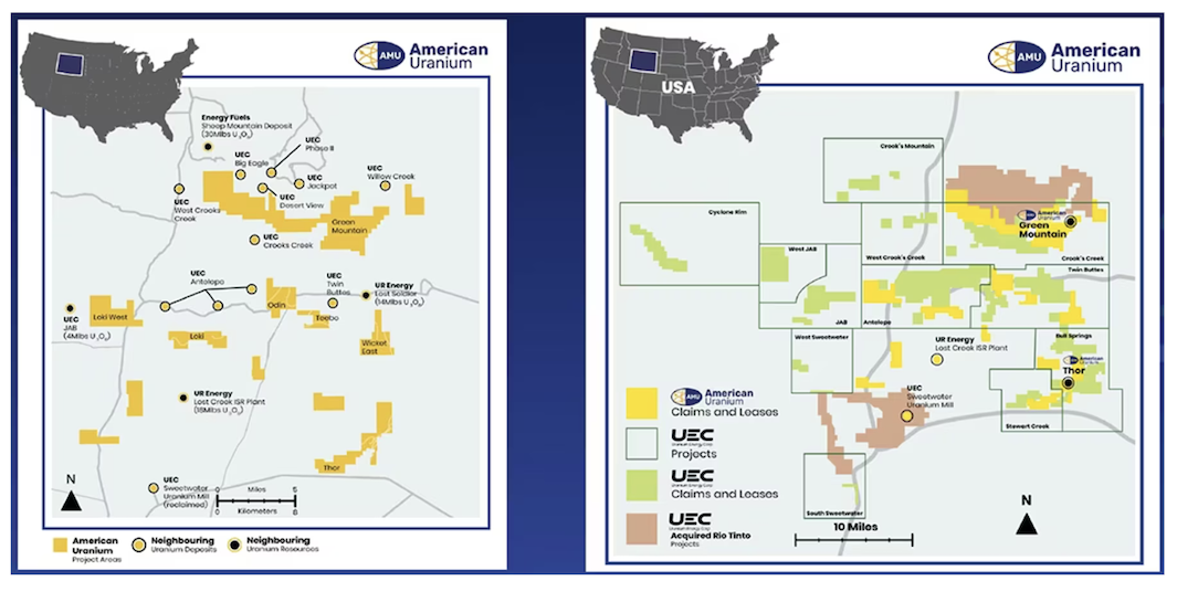 Location map of American uranium's Great Divide Basin and Green Mountain projects