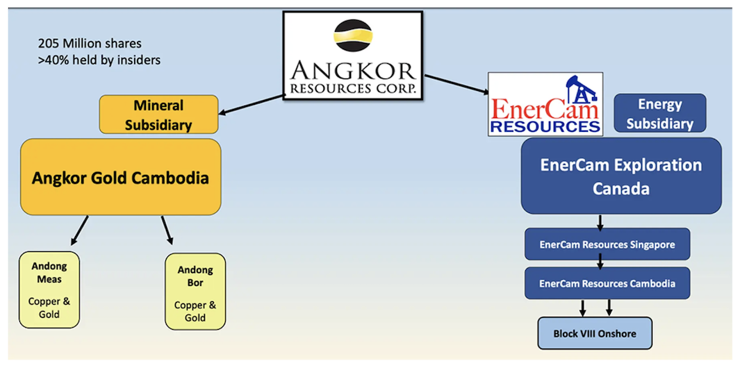 Diagram of Angkor Resources' subsidiaries and shares
