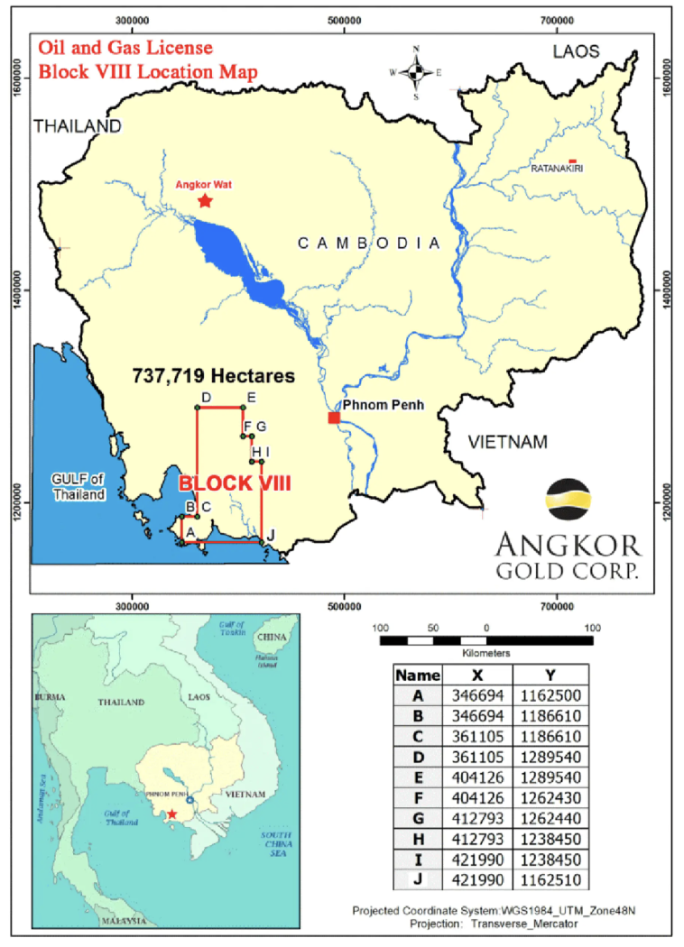 Location map of Angkor Resources' Block VIII project