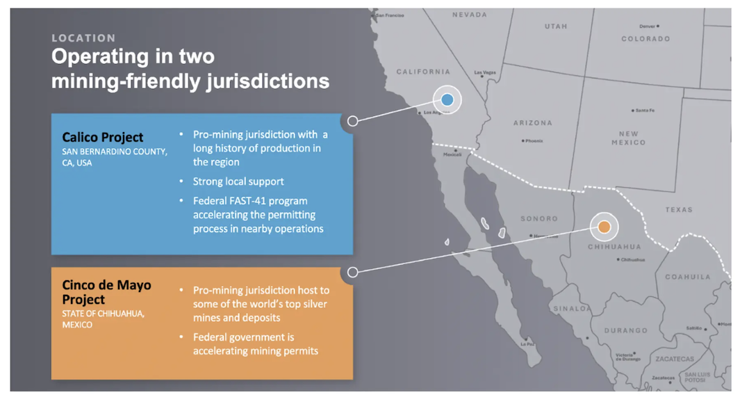 Map showing operations of Apollo Silver in USA and Mexico