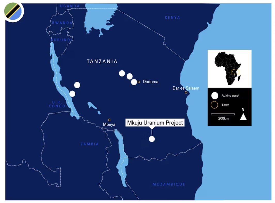 Map showing Auking Mining Mkuju Uranium Project