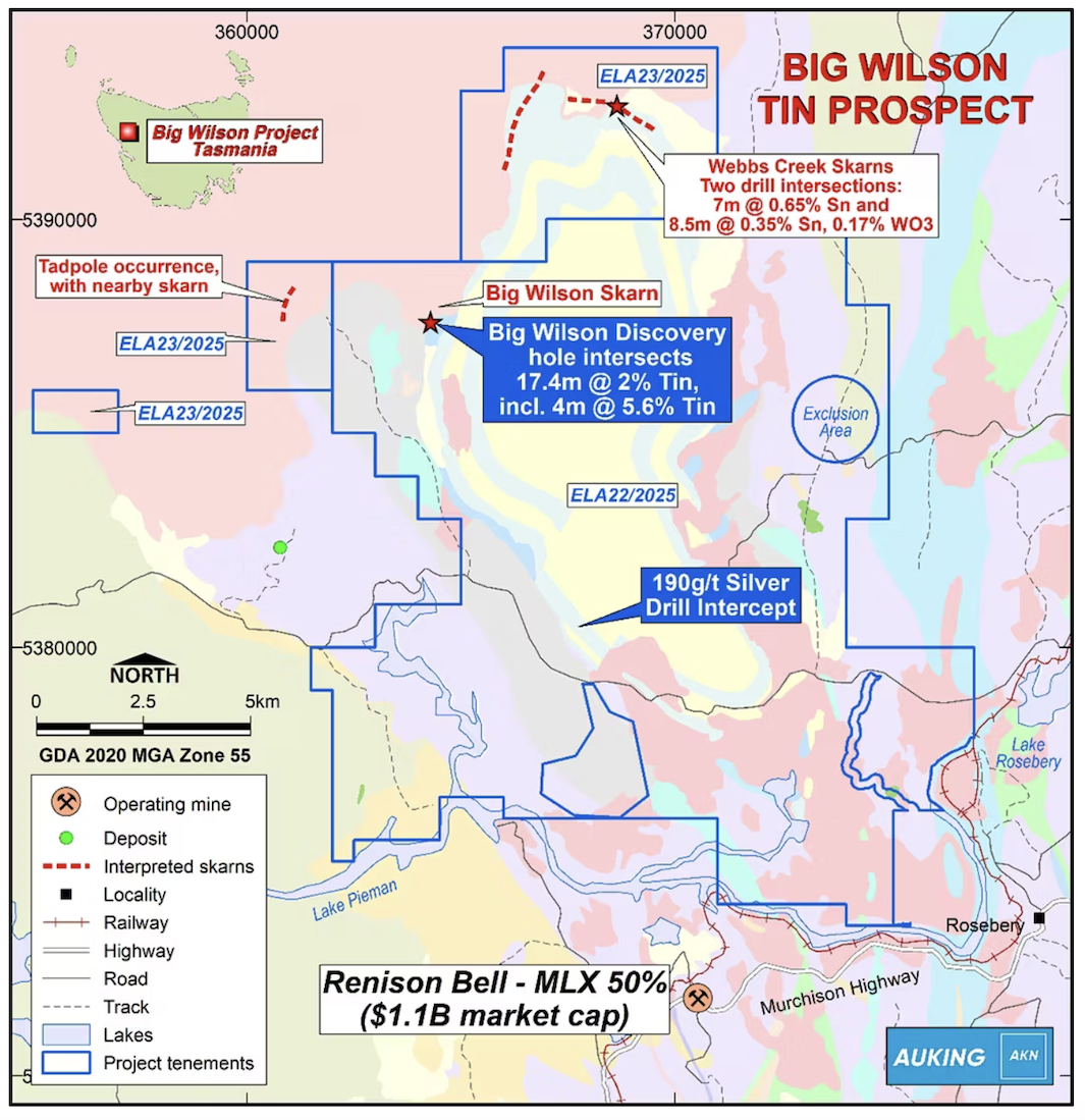 Map of Auking Mining Tasmanian Tin Project
