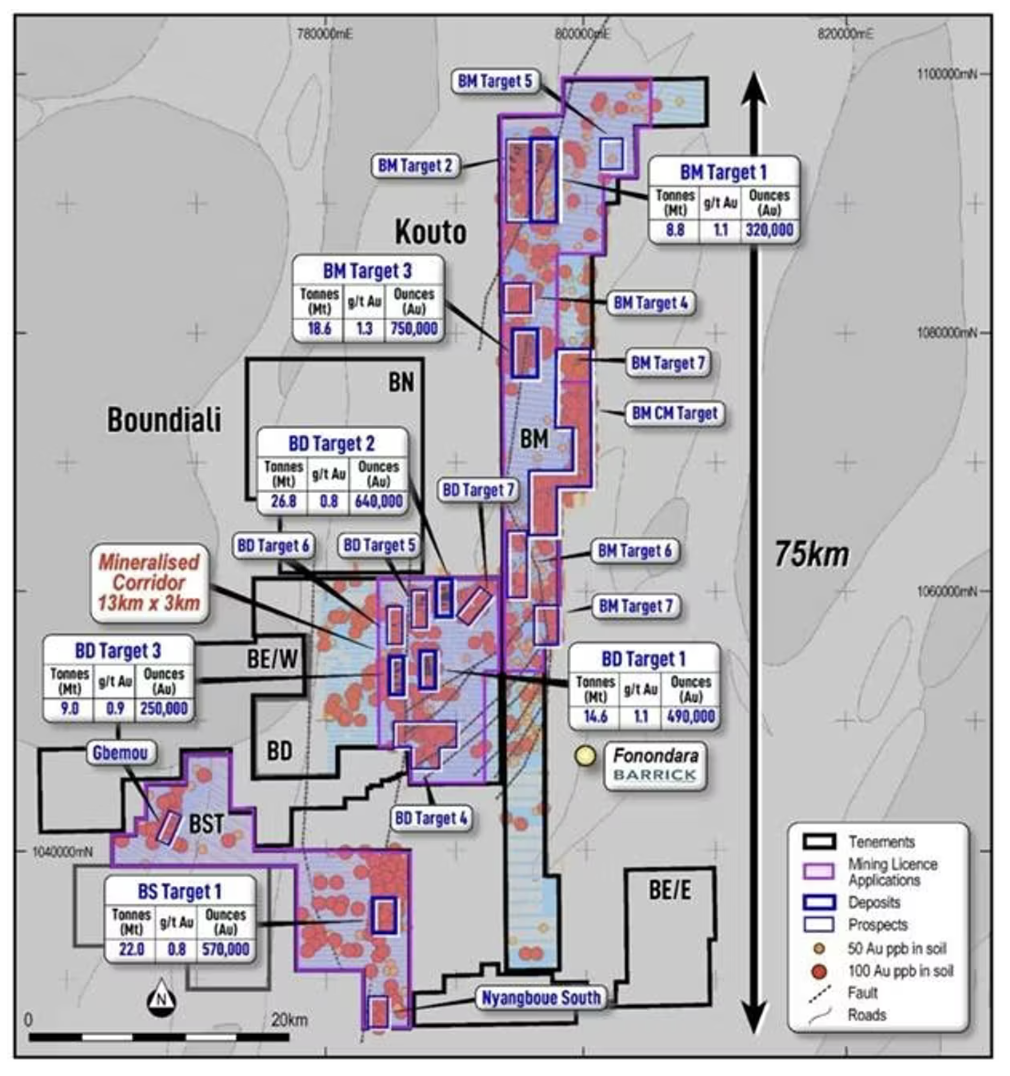Map illustrating Aurum Resources' mineral exploration targets.