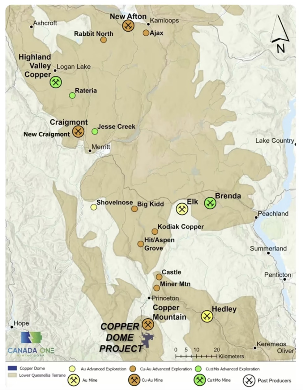 Map of Canada One Mining Copper Dome Project