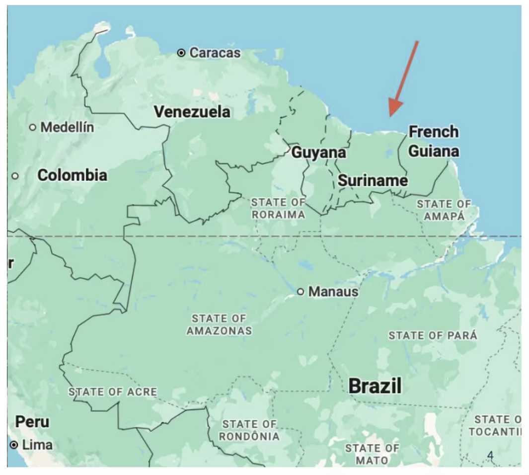 Map of northern South America highlighting Centurion Minerals' Limestone project in Suriname.