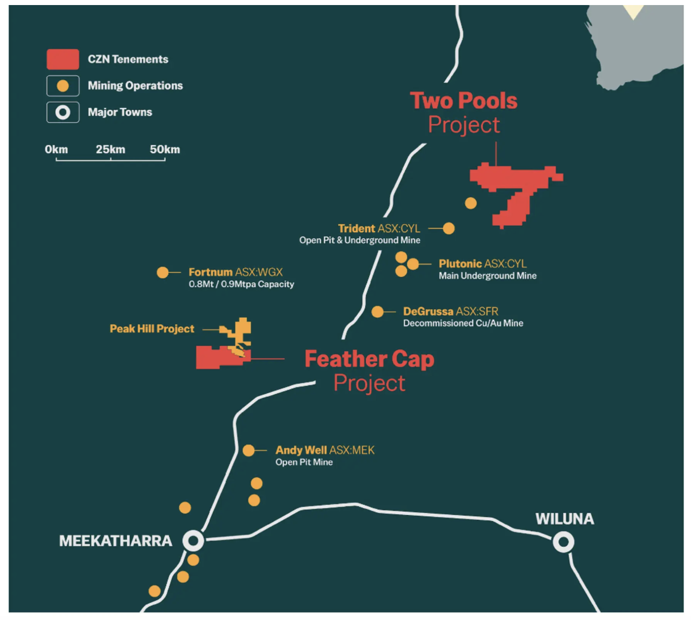 Map of Corazon Mining Two Pools and Feather Cap projects
