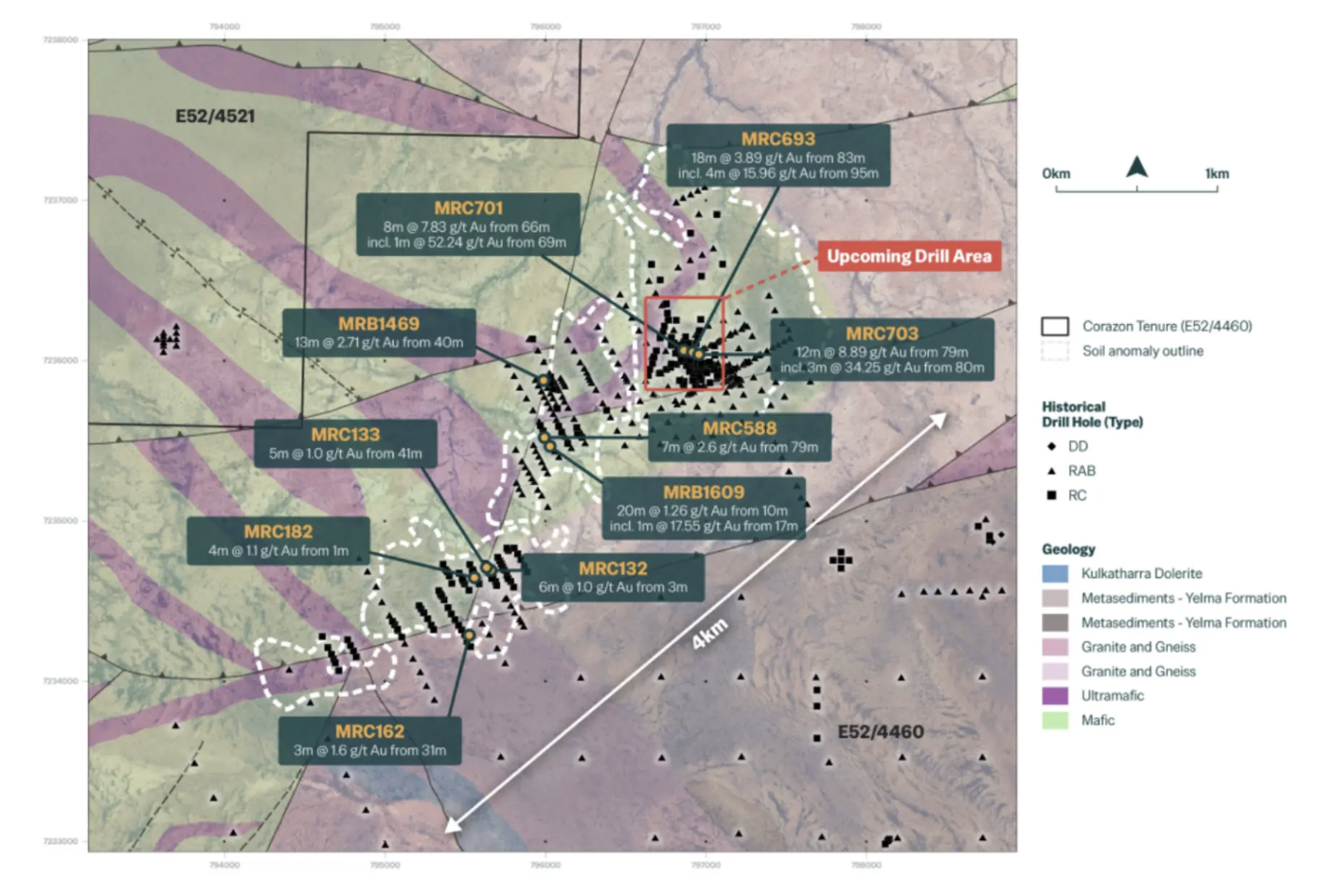 Map showing Corazon Mining's upcoming drill area at Two Pools