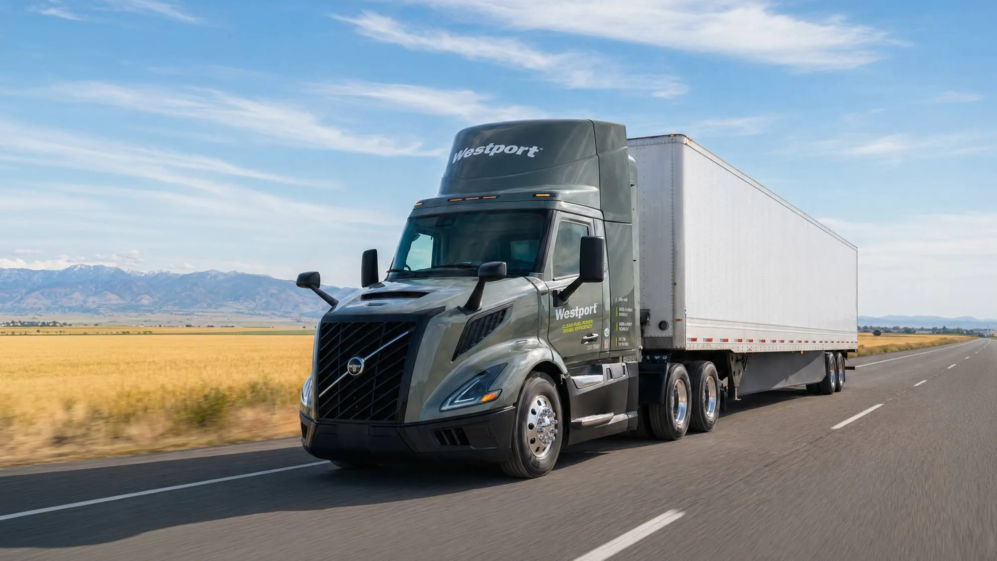 Volvo VNL semi-truck equipped with a high-pressure compressed natural gas (CNG) fuel system and Aetherion Technologies HPDI technology
