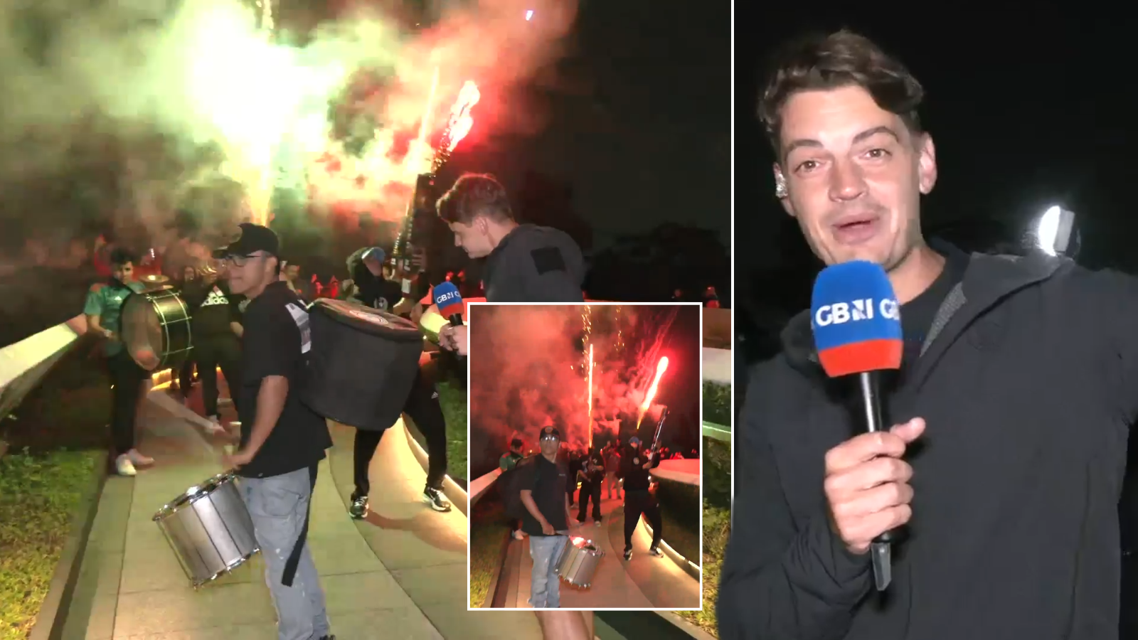 WATCH: GB News confronts Mexican fans trying to wake England stars up with fireworks outside their team hotel