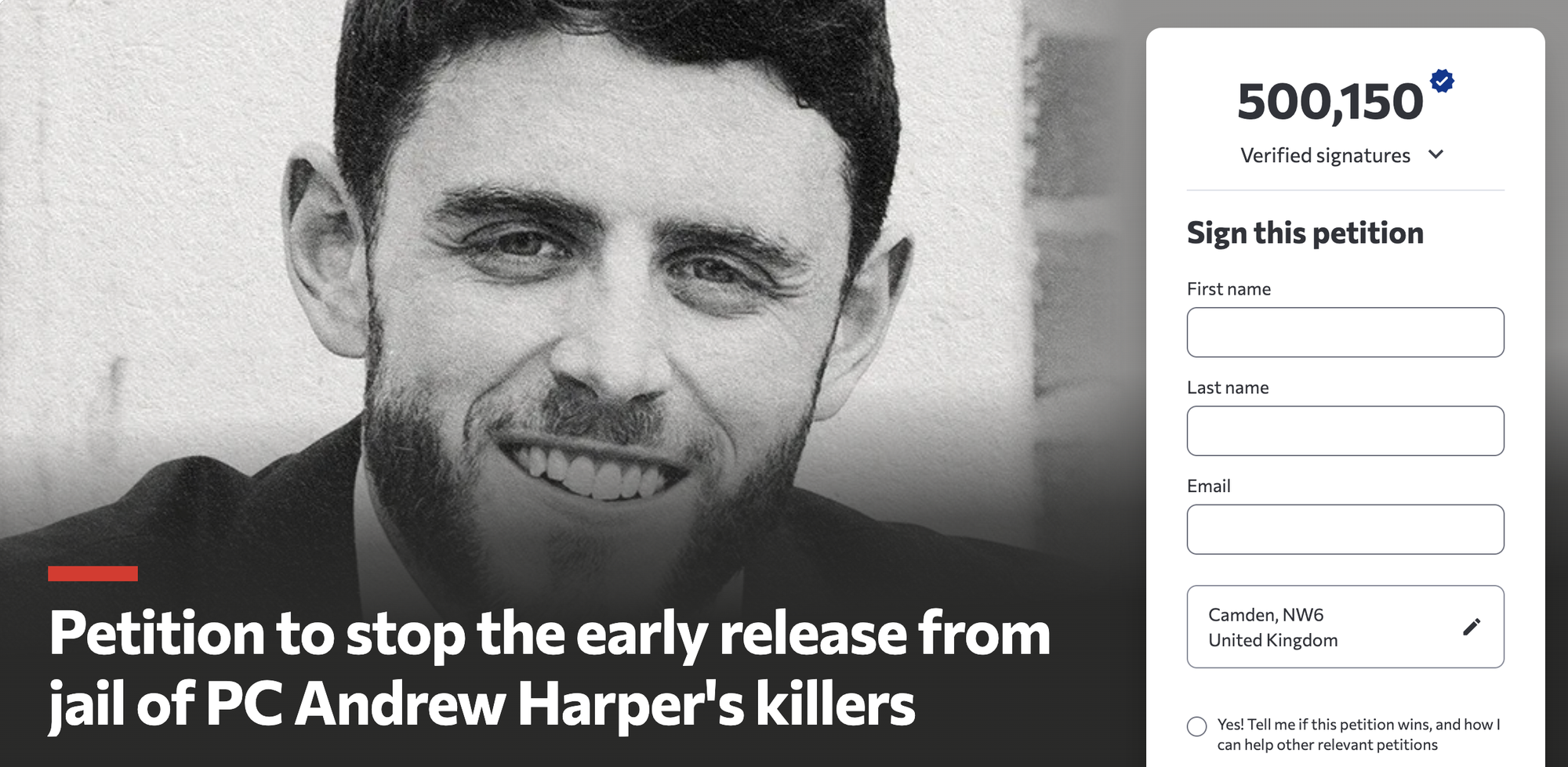 PC Harper petition surpasses 500,000 signature milestone as Britons urge Andy Burnham NOT to release officer's killers early from prison