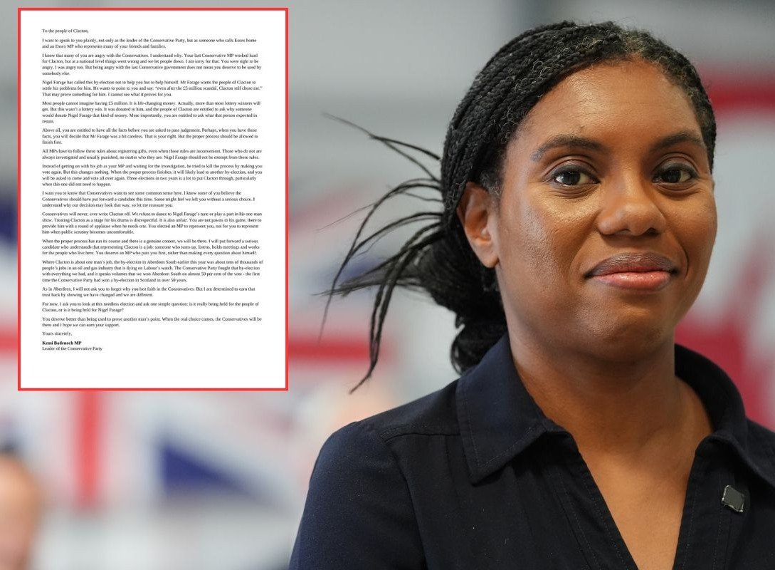 Kemi Badenoch sends letter telling Clacton voters they 'deserve better' than Nigel Farage despite failing to field Tory candidate