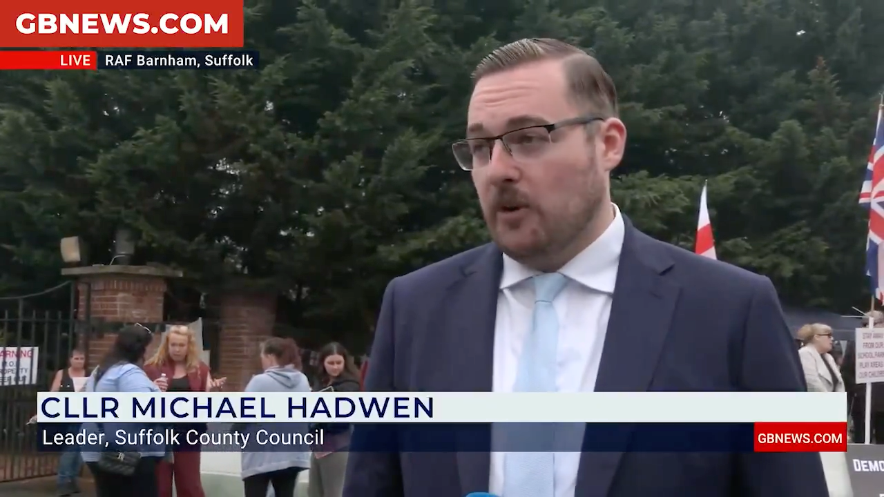 WATCH: Suffolk councillor blasts Labour 'failure' as locals protest use of RAF Barnham to house migrants