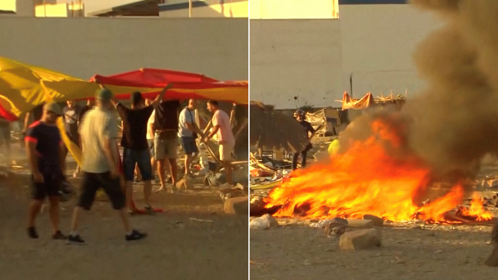 Furious Spanish locals torch Ceuta migrant camp as tensions boil over following 'invasion'
