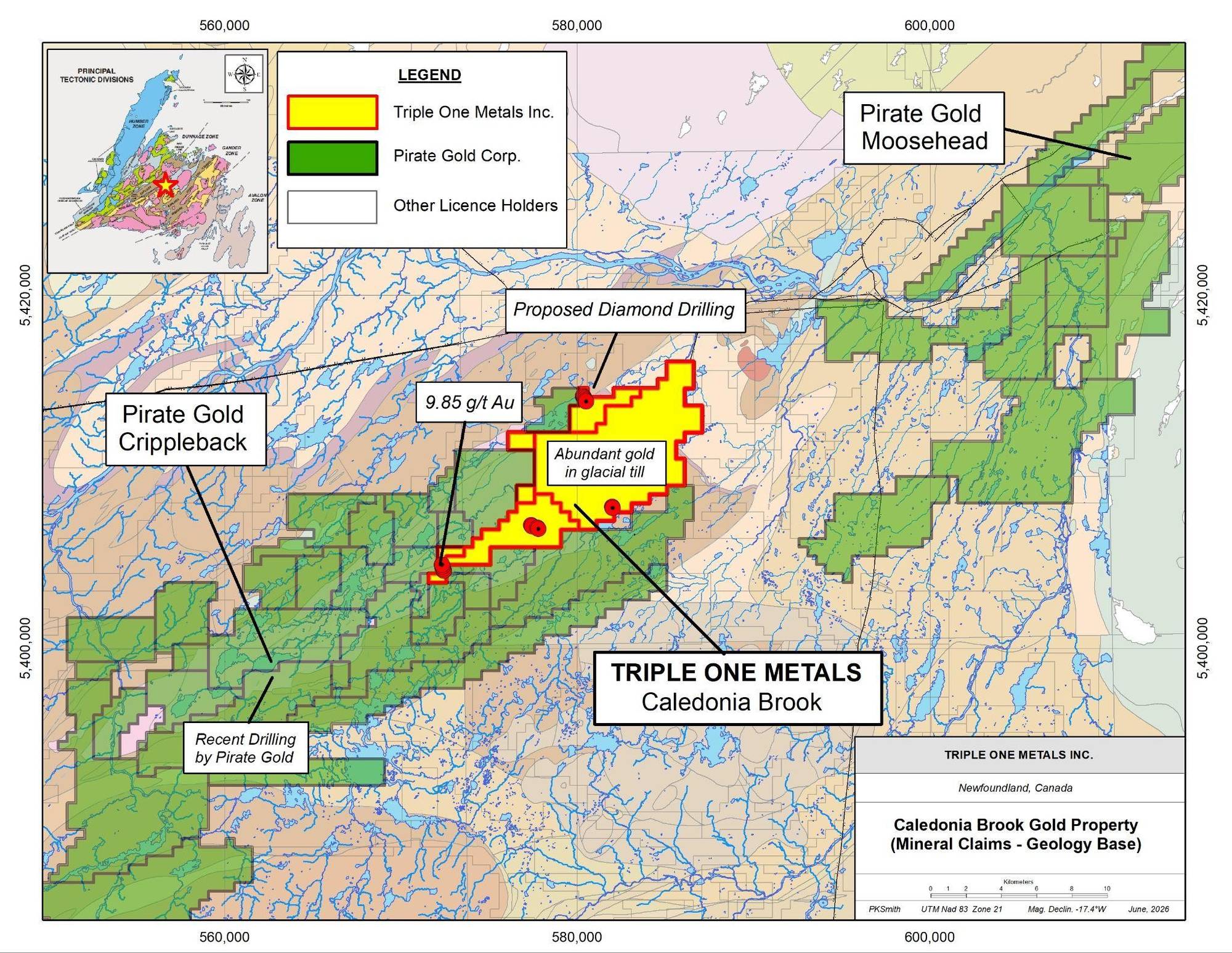 Triple One Metals Caledonia Brook Gold property