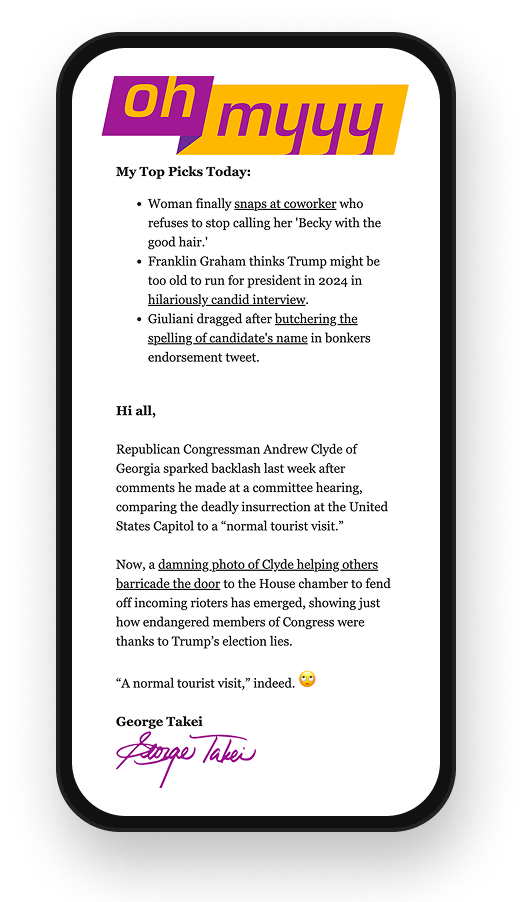 Oh myyy newsletter on a phone