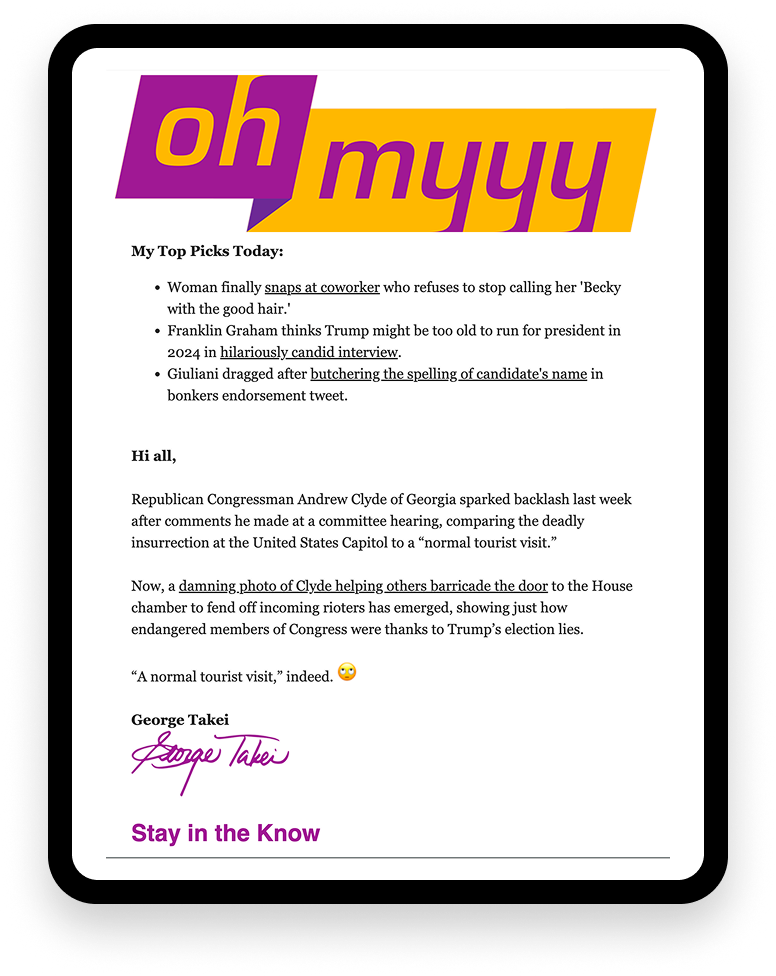 Oh myyy newsletter on a tablet