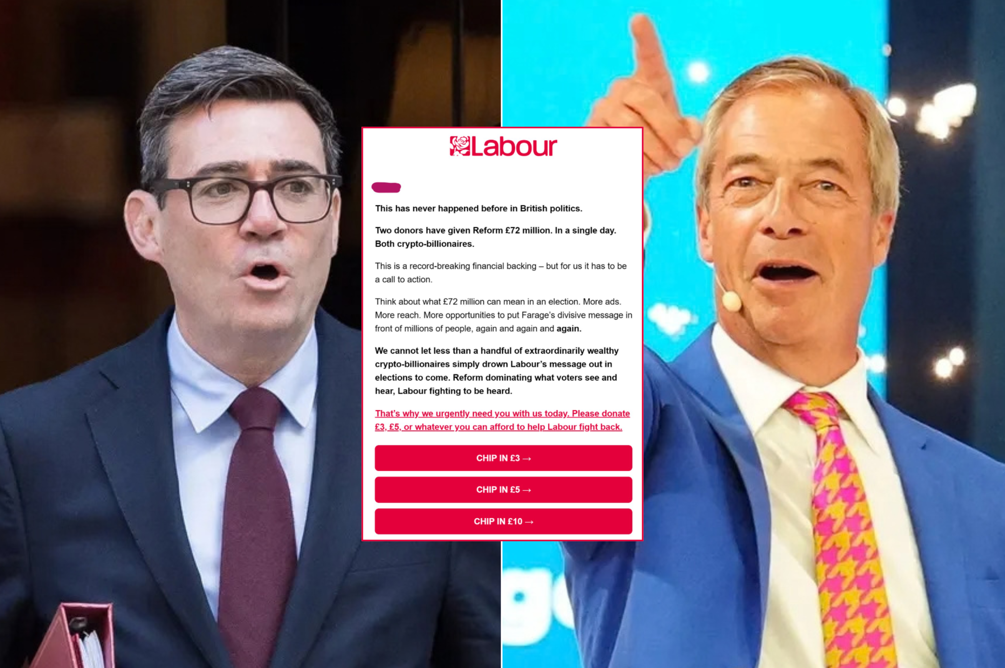 Labour sends 'urgent request' to members after Reform UK receives £72million in donation in 24 hours