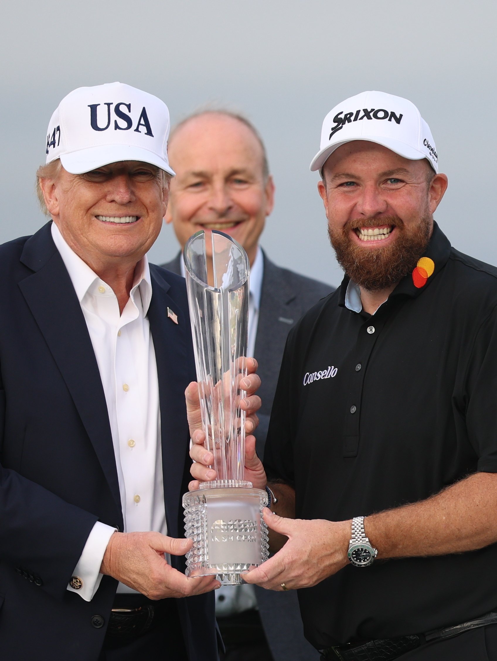Donald Trump cheered by Irish crowd as he presents Shane Lowry with winning trophy