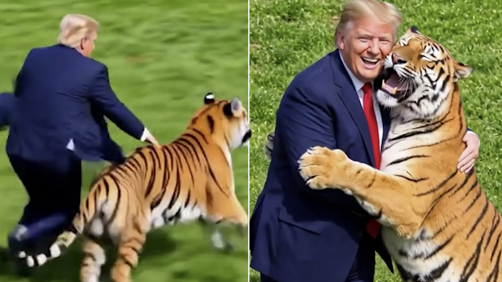 Donald Trump posts bizarre AI video showing him tackle and hug tiger following Yorkshire zoo death