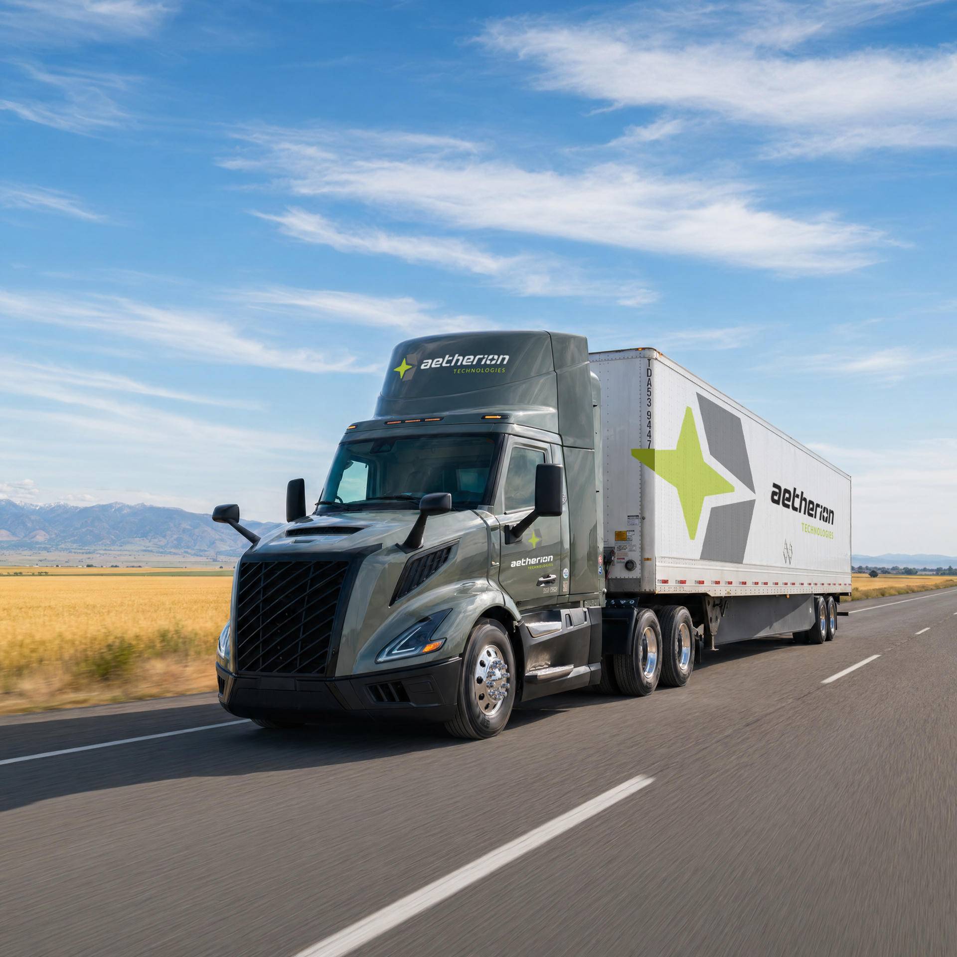 Volvo VNL semi-truck equipped with a high-pressure compressed natural gas (CNG) fuel system and Aetherion Technologies HPDI technology