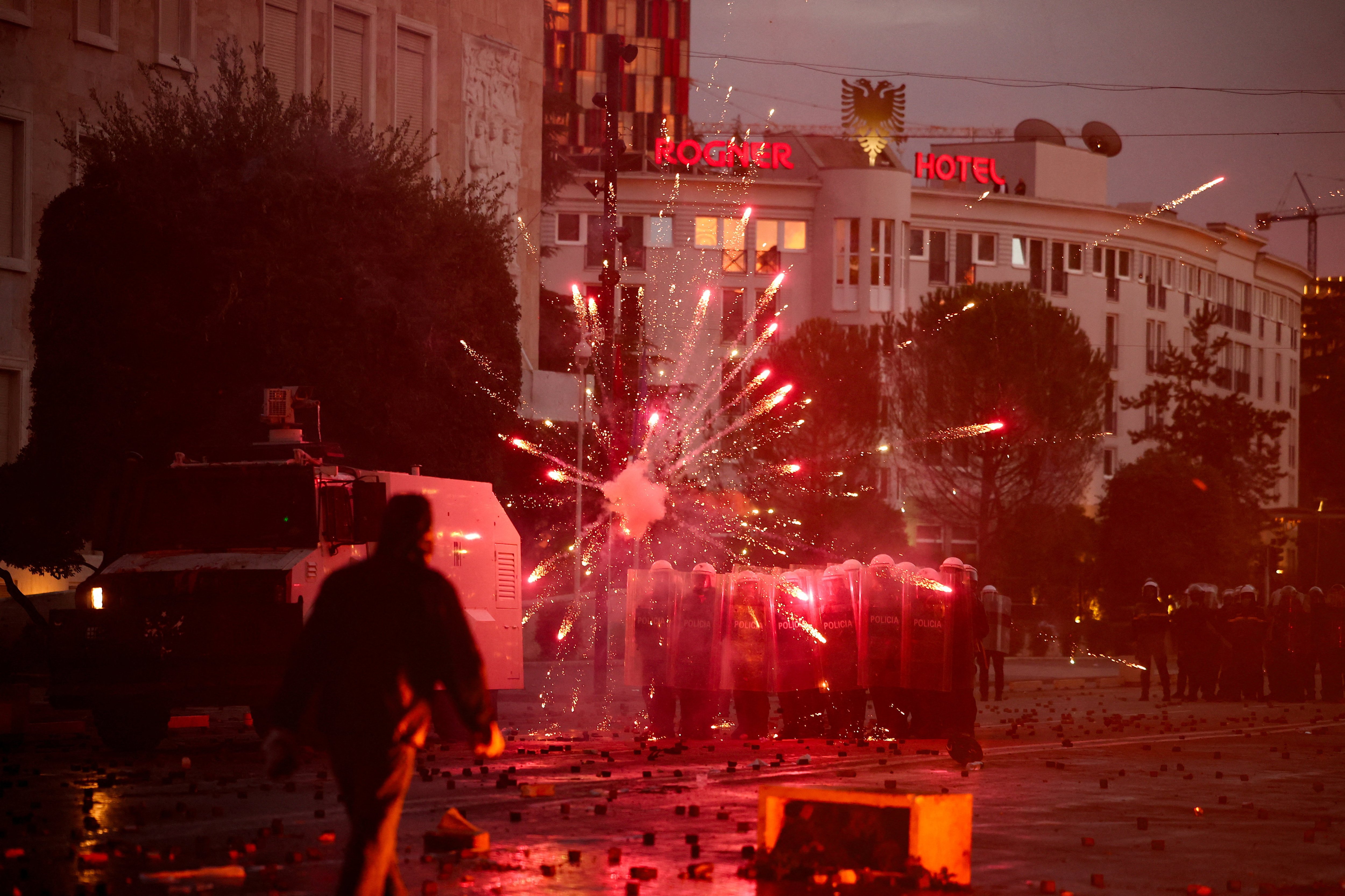 Anti-Trump protesters torch Albanian government buildings over luxury marina plans
