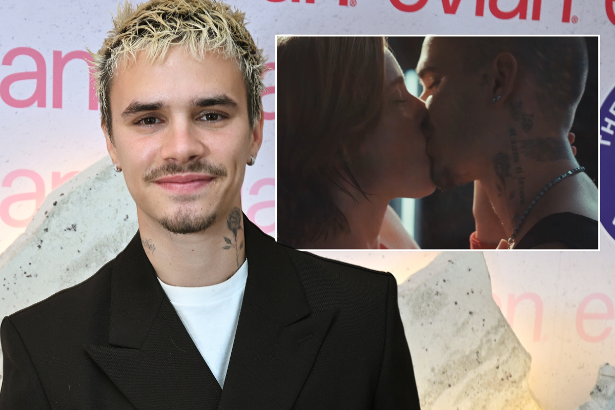 Romeo Beckham shares kiss with male co-star as trailer for acting debut in steamy tennis drama is released