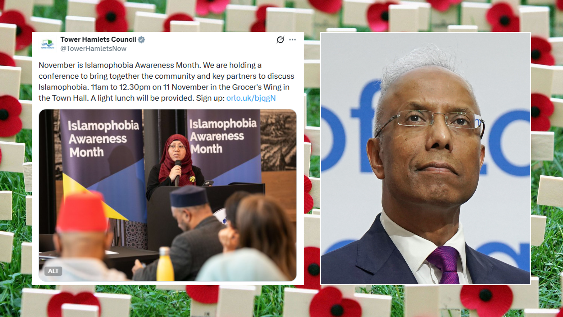 Council promotes 'Islamophobia' conference starting during Armistice Day silence then deletes post after GB News investigation